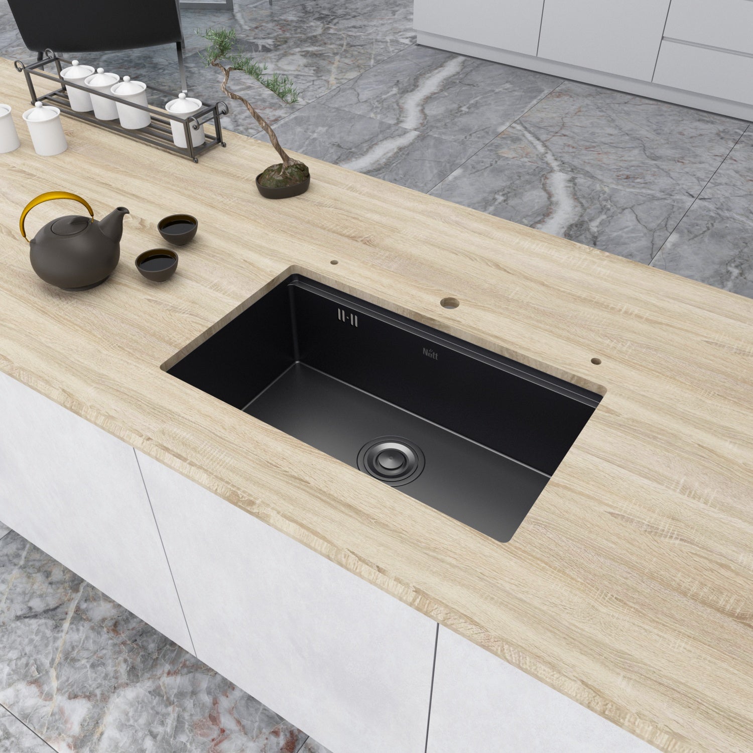 Черна подплотова мивка 1.5 мм мултифункционална Nett NB-7042